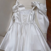 Chic A line Straps White Short Satin Homecoming Dresses - Thumbnail 2