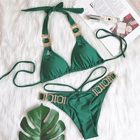 Shiny Crystal Diamond Sexy Halter Bikini Women Swimsuit Female Swimwear Two piece Bikini set - Thumbnail 1