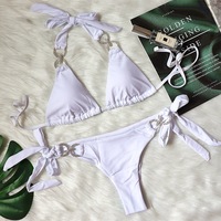 New Sexy Bikini Set Swimwear Rhinestone Lace Up Halter Neck Summer Bikini Set - Thumbnail 4