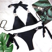 New Sexy Bikini Set Swimwear Rhinestone Lace Up Halter Neck Summer Bikini Set - Thumbnail 7