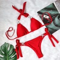 New Sexy Bikini Set Swimwear Rhinestone Lace Up Halter Neck Summer Bikini Set - Thumbnail 8