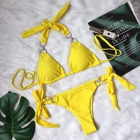New Sexy Bikini Set Swimwear Rhinestone Lace Up Halter Neck Summer Bikini Set - Thumbnail 9