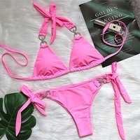 New Sexy Bikini Set Swimwear Rhinestone Lace Up Halter Neck Summer Bikini Set - Thumbnail 10