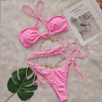 New Sexy crystal diamond Halter Bikini Set Women's Bathing Suit Vacation Beachwear - Thumbnail 3