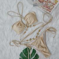 New Sexy crystal diamond Halter Bikini Set Women's Bathing Suit Vacation Beachwear - Thumbnail 4