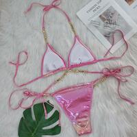 Women Sexy Halter Shiny Diamond Swimwear Female Swimsuit Laser Metallic Bikini Set - Thumbnail 6
