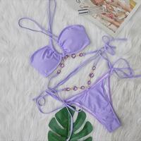 New Sexy crystal diamond Halter Bikini Set Women's Bathing Suit Vacation Beachwear - Thumbnail 6