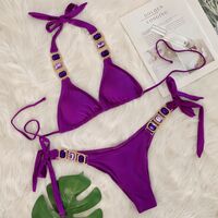 Women Diamond Rhinestones Halter Bikini  Swimwear - Thumbnail 3