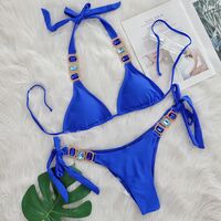 Women Diamond Rhinestones Halter Bikini  Swimwear - Thumbnail 4