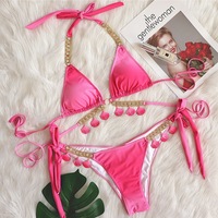 Women Fashion Sequins Chain Decorated Bikini Set Push Up Swimsuit  - Thumbnail 2