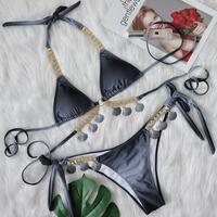 Women Fashion Sequins Chain Decorated Bikini Set Push Up Swimsuit  - Thumbnail 5