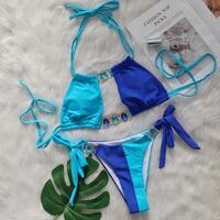 women's split swimsuit Crystal diamond bikini sexy patchwork strap Swimwear - Thumbnail 5