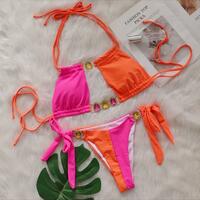 women's split swimsuit Crystal diamond bikini sexy patchwork strap Swimwear - Thumbnail 6