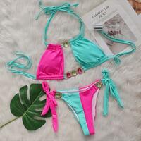 women's split swimsuit Crystal diamond bikini sexy patchwork strap Swimwear - Thumbnail 8