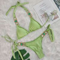 Women Diamond Rhinestones Halter Bikini  Swimwear - Thumbnail 5