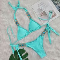 Women Diamond Rhinestones Halter Bikini  Swimwear - Thumbnail 7