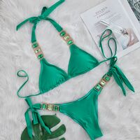 Women Diamond Rhinestones Halter Bikini  Swimwear - Thumbnail 8