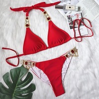 Female Push Up Bikini Beach Swimming Bathing Suit With Rhinestone - Thumbnail 4