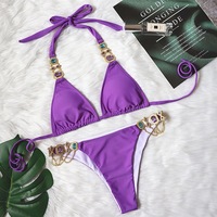 Female Push Up Bikini Beach Swimming Bathing Suit With Rhinestone - Thumbnail 7