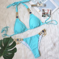 Female Push Up Bikini Beach Swimming Bathing Suit With Rhinestone - Thumbnail 8