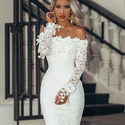 Hollow out floral white lace dresses off shoulder strapless mini dress women pencil bodycon party dress,1159