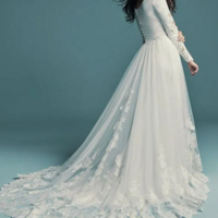 Mermaid Country Modest Long Sleeves Wedding Dress With Lace Tulle Buttons Back  - Thumbnail 1