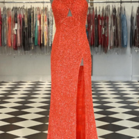 Sexy Cross Neck Sequin Slit Long Prom Dresses - Thumbnail 2