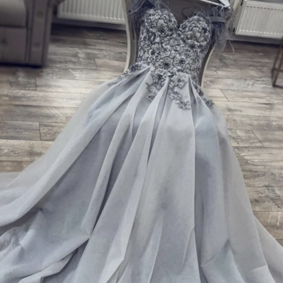 Prom dresses straps with appliques flowers - Thumbnail 1