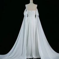Off The Shoulder A Line White Satin Long Prom Dresses - Thumbnail 2