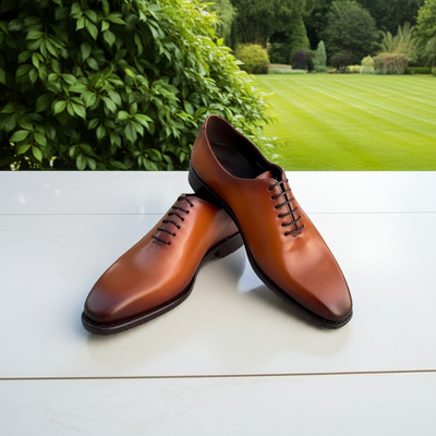 Stylish tan brown oxford shoes for men handmade wholecut brown leather dress shoes