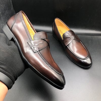 Handmade leather men's business formal leather shoes loafers 2 colors - Thumbnail 1