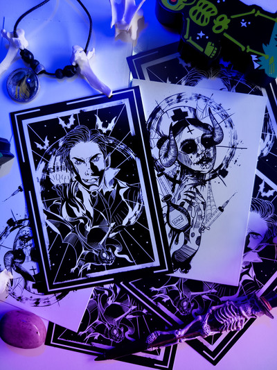 Postcard Set: Spooky nurse and Dracula ( 2 pieces )
