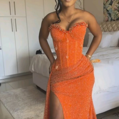 Sweetheart orange mermaid long split prom dresses - Thumbnail 2