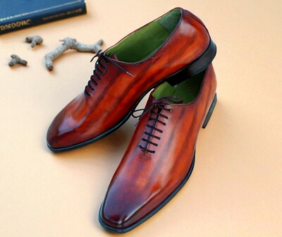 Crafted Leather Classic Brown Shaded Patina Oxford Lace up Dress Shoes