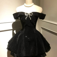 Black Velvet Short A-Line Prom Party Dress - Thumbnail 1