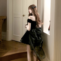 Black Velvet Short A-Line Prom Party Dress - Thumbnail 2
