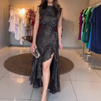 Black Sleeveless Irregular Ruffle Edge Dress - Thumbnail 1