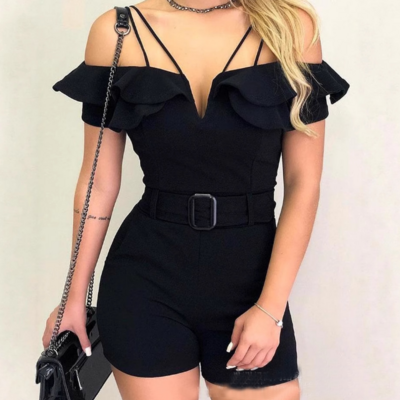 Sexy v-neck sling black jumpsuit - Thumbnail 1