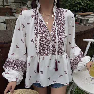 Fashionable women's long-sleeved printed shirt