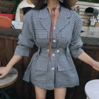 Autumn versatile padded shoulder loose fashionable lazy plaid long-sleeved shirt - Thumbnail 1