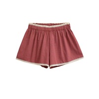 Wear elastic waist lace lace high waist plaid wide leg shorts - Thumbnail 3
