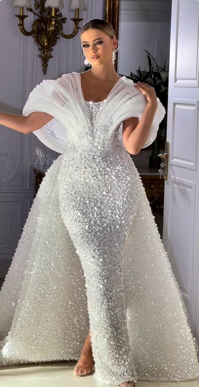 Luxury Wedding Dress, Mermaid Sequins Lace Bridal Dress Bridal Gown