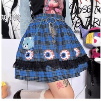 Y2K Eyes Patched Plaid Skirt - Thumbnail 2