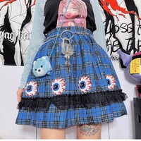 Y2K Eyes Patched Plaid Skirt - Thumbnail 1