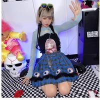 Y2K Eyes Patched Plaid Skirt - Thumbnail 4