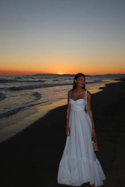 A Line Straps White Prom Dress For Party 