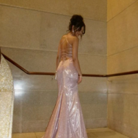 Shinny Sleeveless Backless Pink Sequin Evening Dresses, Long Party Gowns - Thumbnail 1