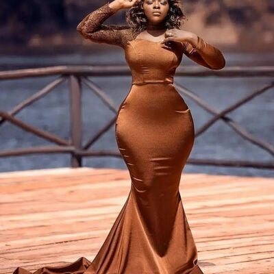 Brown mermaid plus size african girls prom dresses evening gowns formal party gowns