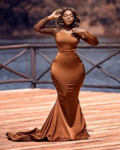 Brown Mermaid Plus Size African Girls Prom Dresses Evening Gowns Formal Party Gowns