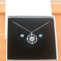 GIFT BOX SET/Sterling Silver Blue Opal Compass Necklace/Opal Necklace/Blue Opal Necklace/Opal Jewellery/Opal Jewelry/Opal Earrings/October Birthstone - Thumbnail 10